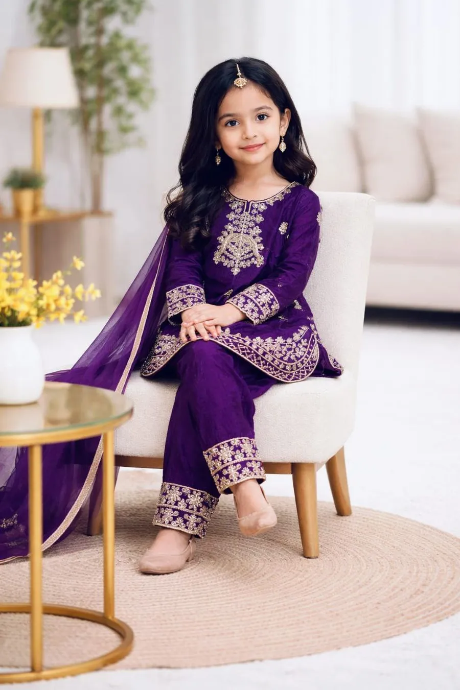 FANCY GMY SILK EMBROIDERY SEQUENCE WORK KID'S TOP BOTTOM WITH DUPATTA FESTIVE WEAR WHOLESALE PRICE ETHNIC GARMENT (2)