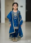 FANCY GMY SILK EMBROIDERY SEQUENCE WORK KIDS TOP PALAZZO WITH DUPATTA BLUE