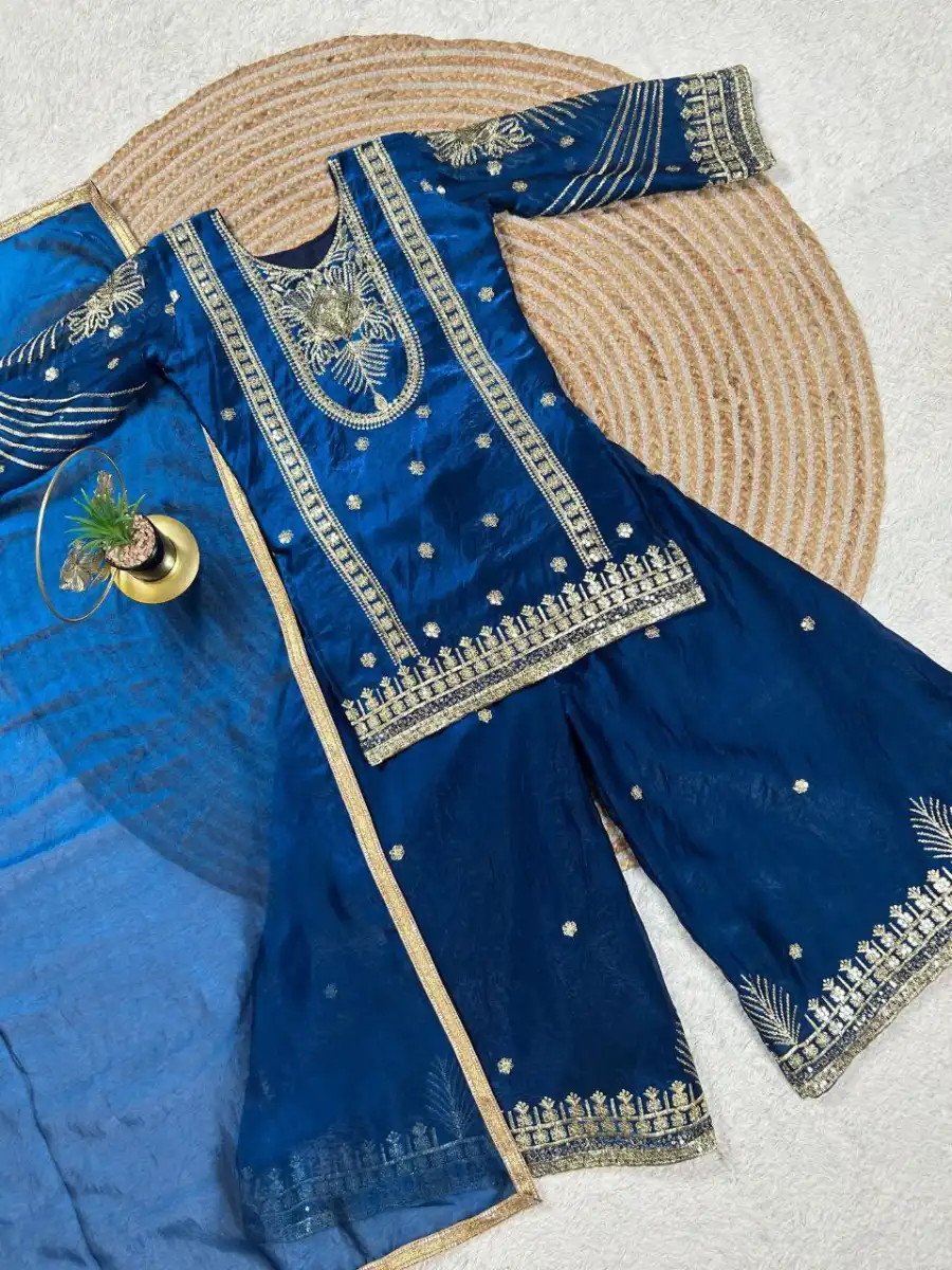 FANCY GMY SILK EMBROIDERY SEQUENCE WORK KIDS TOP PALAZZO WITH DUPATTA FESTIVE WEAR WHOLESALE PRICE ETHNIC GARMENT (8)