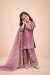 FANCY GMYS SILK EMBROIDERY 3 MM SEQUENCE & CODING DORI WORK KID’S TOP PALAZZO WITH DUPATTA FESTIVE WEAR WHOLESALE PRICE ETHNIC GARMENT (2)