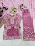 FANCY GMYS SILK EMBROIDERY 3 MM SEQUENCE & CODING DORI WORK KID’S TOP PALAZZO WITH DUPATTA FESTIVE WEAR WHOLESALE PRICE ETHNIC GARMENT (2)