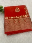 FANCY KOTA DORIYA COTTON WEAVING ZARI DRYABLE JAIPUR GOTA PATTI WORK SCALLOP WORK SAREE WITH UNSTITCHED BLOUSE RED