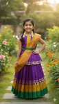 FANCY LICHI SILK JACQUARD WORK KID'S LEHENGA CHOLI DUPATTA WITH EXTRA BELT PURPLE