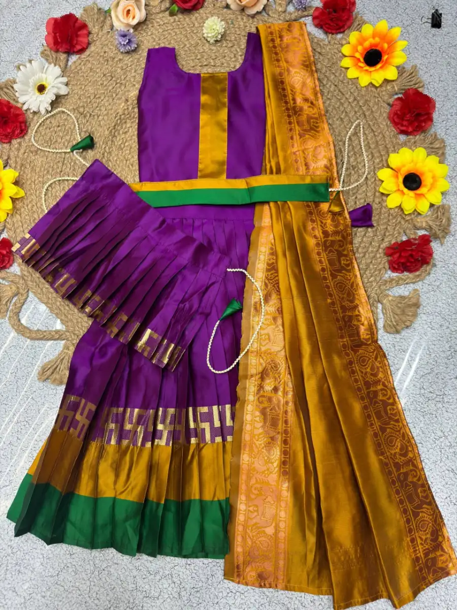 FANCY LICHI SILK JACQUARD WORK KID'S LEHENGA CHOLI DUPATTA WITH EXTRA BELT FESTIVE WEAR WHOLESALE PRICE ETHNIC GARMENT (22)