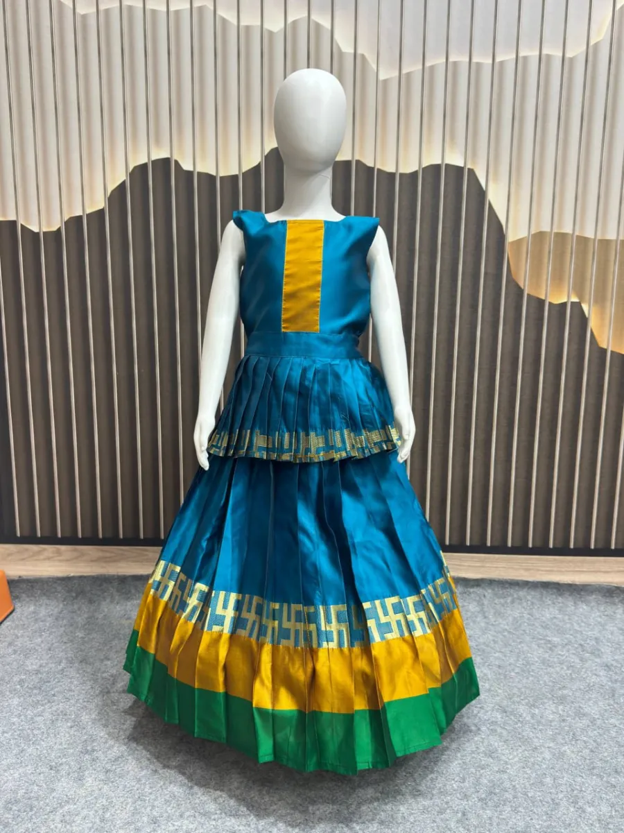 FANCY LICHI SILK JACQUARD WORK KID'S LEHENGA CHOLI DUPATTA WITH EXTRA BELT FESTIVE WEAR WHOLESALE PRICE ETHNIC GARMENT (5)