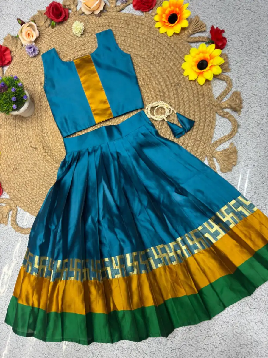 FANCY LICHI SILK JACQUARD WORK KID'S LEHENGA CHOLI DUPATTA WITH EXTRA BELT FESTIVE WEAR WHOLESALE PRICE ETHNIC GARMENT (7)