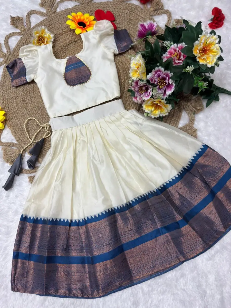 FANCY LICHI SILK JACQUARD WORK KID'S LEHENGA CHOLI FESTIVE WEAR WHOLESALE PRICE ETHNIC GARMENT (5)