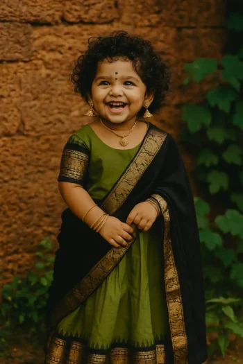 FANCY LICHI SILK JACQUARD WORK KID'S LEHENGA CHOLI WITH DUPATTA  GREEN