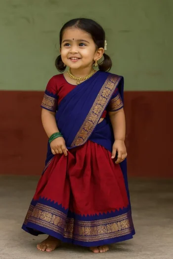 FANCY LICHI SILK JACQUARD WORK KID'S LEHENGA CHOLI WITH DUPATTA MAROON AND BLUE
