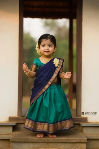 FANCY LICHI SILK JACQUARD WORK KID'S LEHENGA CHOLI WITH DUPATTA RAMA AND NAVY BLUE