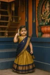 FANCY LICHI SILK JACQUARD WORK KID'S LEHENGA CHOLI WITH DUPATTA YELLOW AND NAVY BLUE