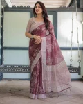 FANCY LINEN COTTON DIGITAL PRINTED WORK SAREE WITH UNSTITCHED BLOUSE CASUAL WEAR WHOLESALE PRICE ETHNIC GARMENT (7)