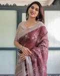 FANCY LINEN COTTON DIGITAL PRINTED WORK SAREE WITH UNSTITCHED BLOUSE CASUAL WEAR WHOLESALE PRICE ETHNIC GARMENT (7)