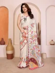 FANCY MANIPURI SILK KALAMKARI DEGITAL PRINT WITH MIRROR WORK SAREE WITH UNSTITCHED BLOUSE OFF WHITE