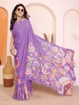 FANCY MANIPURI SILK KALAMKARI DEGITAL PRINT WITH MIRROR WORK SAREE WITH UNSTITCHED BLOUSE LAVENDER