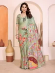 FANCY MANIPURI SILK KALAMKARI DEGITAL PRINT WITH MIRROR WORK SAREE WITH UNSTITCHED BLOUSE PISTA