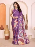FANCY MANIPURI SILK KALAMKARI DEGITAL PRINT WITH MIRROR WORK SAREE WITH UNSTITCHED BLOUSE PURPLE