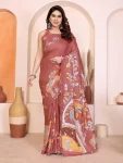 FANCY MANIPURI SILK KALAMKARI DEGITAL PRINT WITH MIRROR WORK SAREE WITH UNSTITCHED BLOUSE BROWN