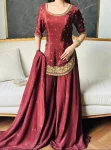 FANCY NATURAL CREPE SILK SEQUENCE EMBROIDERY WORK TOP PALAZZO WITH DUPATTA MAROON