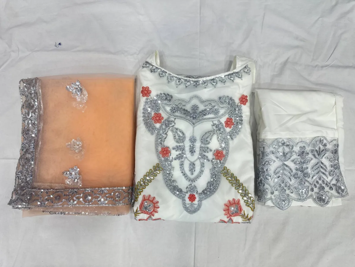 FANCY NET EMBROIDERY SEQUENCE ZARI WORK TOP BOTTOM WITH DUPATTA FESTIVE WEAR WHOLESALE PRICE ETHNIC GARMENT (1)