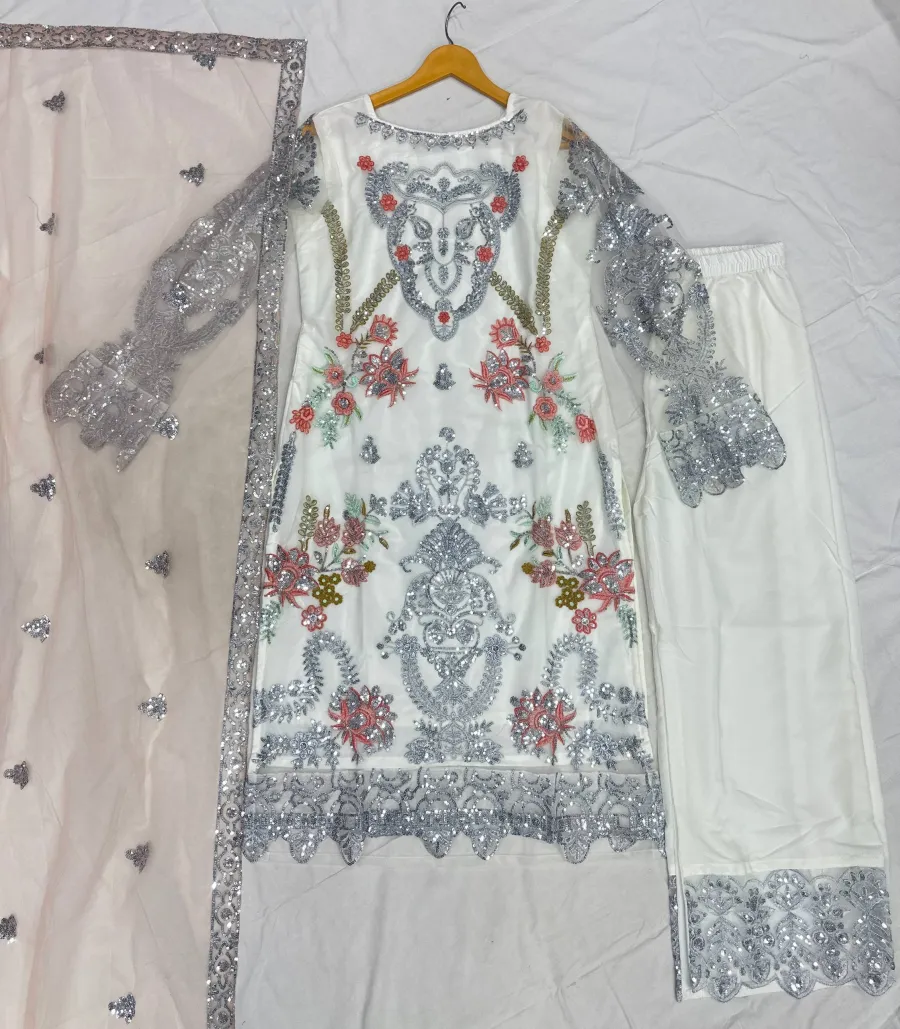 FANCY NET EMBROIDERY SEQUENCE ZARI WORK TOP BOTTOM WITH DUPATTA FESTIVE WEAR WHOLESALE PRICE ETHNIC GARMENT (5)