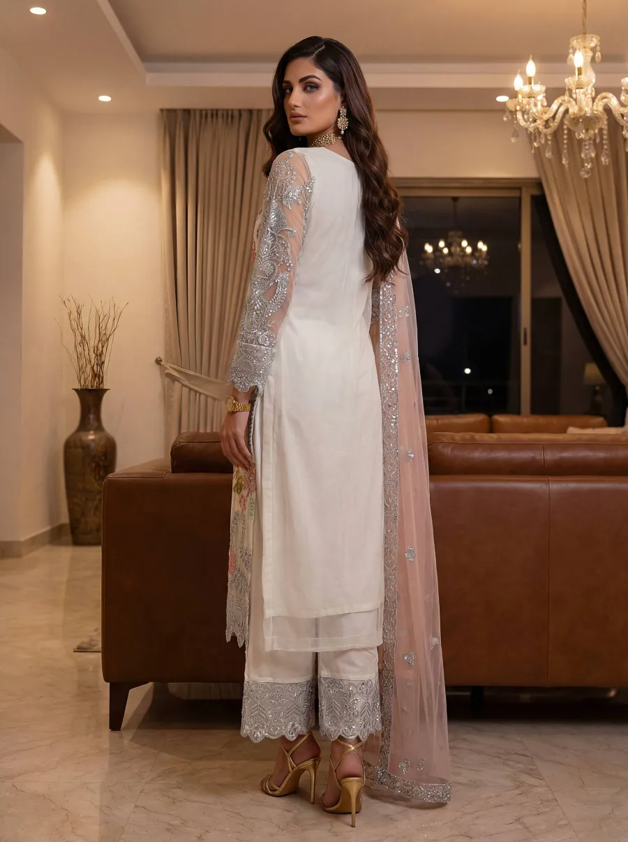 FANCY NET EMBROIDERY SEQUENCE ZARI WORK TOP BOTTOM WITH DUPATTA FESTIVE WEAR WHOLESALE PRICE ETHNIC GARMENT (6)