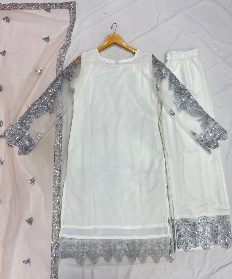 FANCY NET EMBROIDERY SEQUENCE ZARI WORK TOP BOTTOM WITH DUPATTA FESTIVE WEAR WHOLESALE PRICE ETHNIC GARMENT (7)