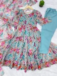 FANCY ORGANZA FLORAL PRINT WORK GOWN BOTTOM WITH DUPATTA FESTIVE WEAR WHOLESALE PRICE ETHNIC GARMENT (8)