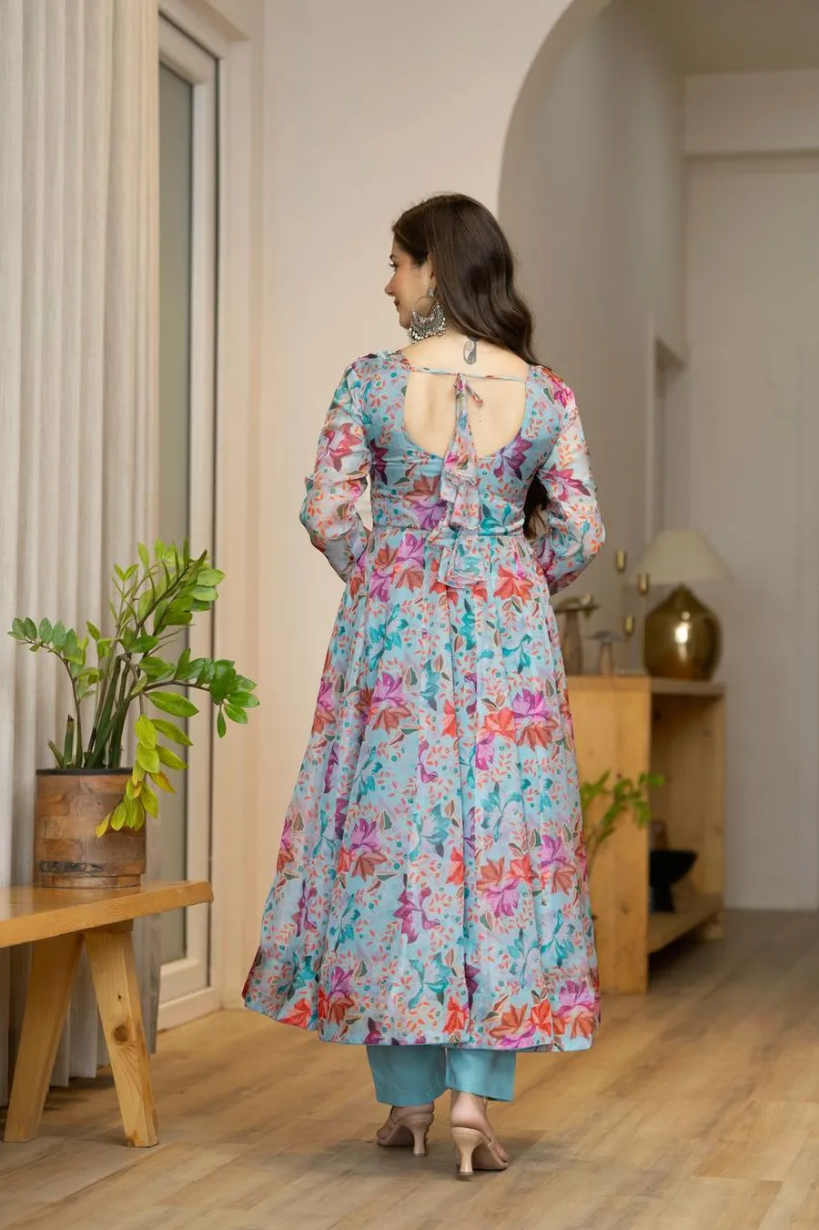 FANCY ORGANZA FLORAL PRINT WORK GOWN BOTTOM WITH DUPATTA FESTIVE WEAR WHOLESALE PRICE ETHNIC GARMENT (11)