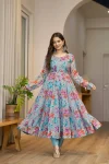 FANCY ORGANZA FLORAL PRINT WORK GOWN BOTTOM WITH DUPATTA FESTIVE WEAR WHOLESALE PRICE ETHNIC GARMENT (8)
