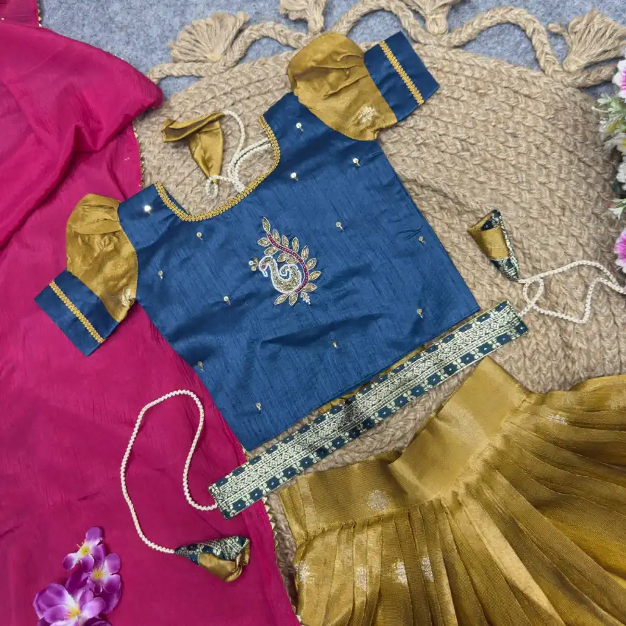 FANCY PURE MONO HAND WORK KID'S LEHENGA CHOLI WITH DUPATTA FESTIVE WEAR WHOLESALE PRICE ETHNIC GARMENT (18)