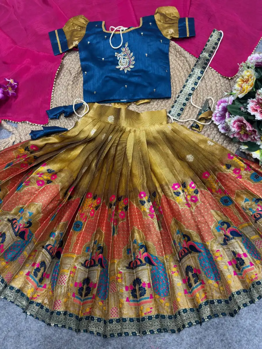 FANCY PURE MONO HAND WORK KID'S LEHENGA CHOLI WITH DUPATTA FESTIVE WEAR WHOLESALE PRICE ETHNIC GARMENT (21)