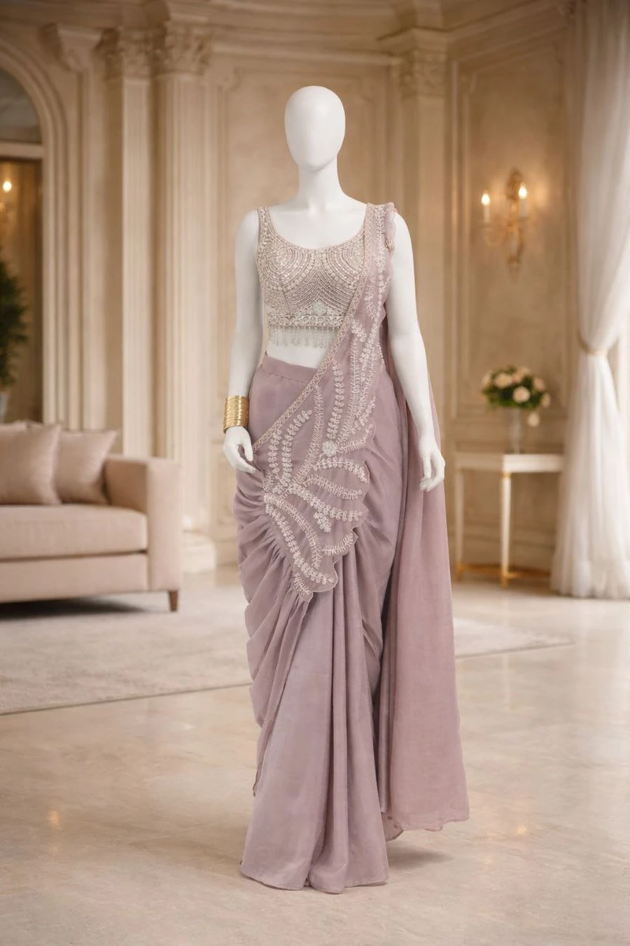 FANCY RANGOLI EMBROIDERY SEQUENCE WORK READY TO WEAR SAREE WITH STITCHED BLOUSE PARTY WEAR WHOLESALE PRICE ETHNIC GARMENT (7)