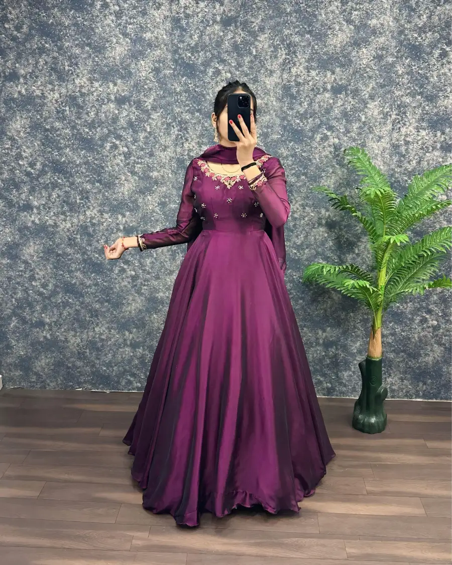 FANCY RANGOLI SILK HANDWORK GOWN WITH DUPATTA FESTIVE WEAR WHOLESALE PRICE ETHNIC GARMENT (16)