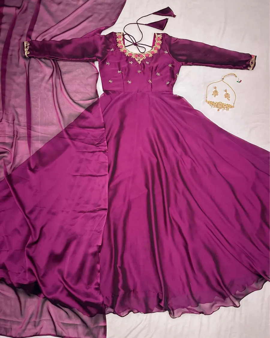 FANCY RANGOLI SILK HANDWORK GOWN WITH DUPATTA FESTIVE WEAR WHOLESALE PRICE ETHNIC GARMENT (9)