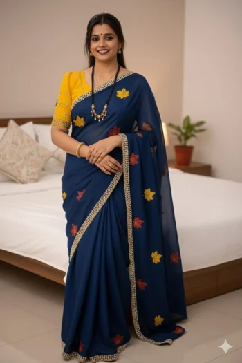 FANCY RANGOLI SILK JARI REAL MIRROR WORK SAREE WITH UNSTITCHED BLOUSE TEAL AND YELLOW