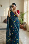 FANCY RANGOLI SILK JARI REAL MIRROR WORK SAREE WITH UNSTITCHED BLOUSE TEAL AND RANI