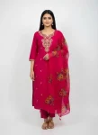 FANCY RAYON EMBROIDERY WORK TOP BOTTOM WITH DUPATTA PINK
