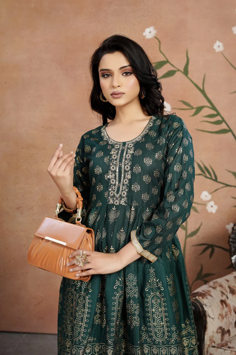 FANCY RAYON GOLDEN FOIL AND NECK WORK EMBROIDERY WORK GOWN FESTIVE WEAR WHOLESALE PRICE ETHNIC GARMENT (4)