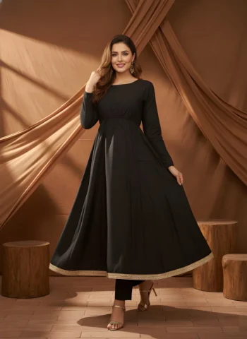 FANCY RAYON PLAIN TOP BOTTOM SET BLACK