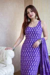 FANCY RAYON SLUB PRINT WORK TOP BOTTOM WITH DUPATTA FESTIVE WEAR WHOLESALE PRICE ETHNIC GARMENT (5)