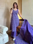 FANCY RAYON SLUB PRINT WORK TOP BOTTOM WITH DUPATTA PURPLE