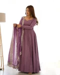 FANCY ROMAN CHANDERI PLAIN GOWN BOTTOM WITH EMBROIDERY SEQUENCE WORK DUPATTA PURPLE