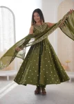 FANCY ROMAN SILK EMBROIDERY SEQUENCE WORK GOWN BOTTOM WITH DUPATTA WEDDING WEAR WHOLESALE PRICE ETHNIC GARMENT (3)