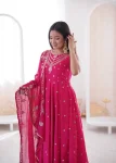 FANCY ROMAN SILK EMBROIDERY SEQUENCE WORK GOWN BOTTOM WITH DUPATTA WEDDING WEAR WHOLESALE PRICE ETHNIC GARMENT (2)