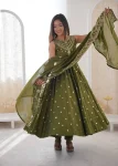 FANCY ROMAN SILK EMBROIDERY SEQUENCE WORK GOWN BOTTOM WITH DUPATTA WEDDING WEAR WHOLESALE PRICE ETHNIC GARMENT (3)