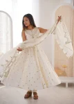 FANCY ROMAN SILK EMBROIDERY SEQUENCE WORK GOWN BOTTOM WITH DUPATTA WEDDING WEAR WHOLESALE PRICE ETHNIC GARMENT (9)