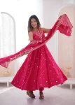 FANCY ROMAN SILK EMBROIDERY SEQUENCE WORK GOWN BOTTOM WITH DUPATTA WEDDING WEAR WHOLESALE PRICE ETHNIC GARMENT (2)