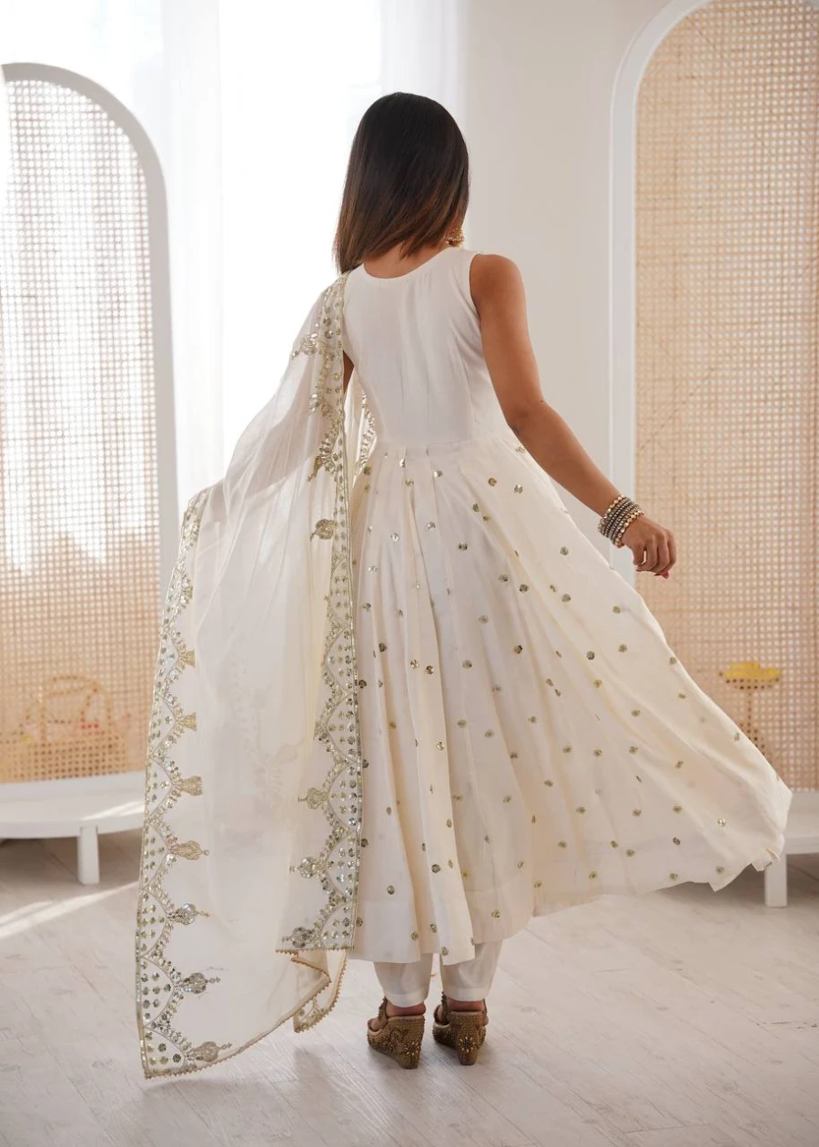 FANCY ROMAN SILK EMBROIDERY SEQUENCE WORK GOWN BOTTOM WITH DUPATTA WEDDING WEAR WHOLESALE PRICE ETHNIC GARMENT (7)