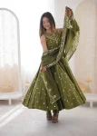 FANCY ROMAN SILK EMBROIDERY SEQUENCE WORK GOWN BOTTOM WITH DUPATTA WEDDING WEAR WHOLESALE PRICE ETHNIC GARMENT (3)